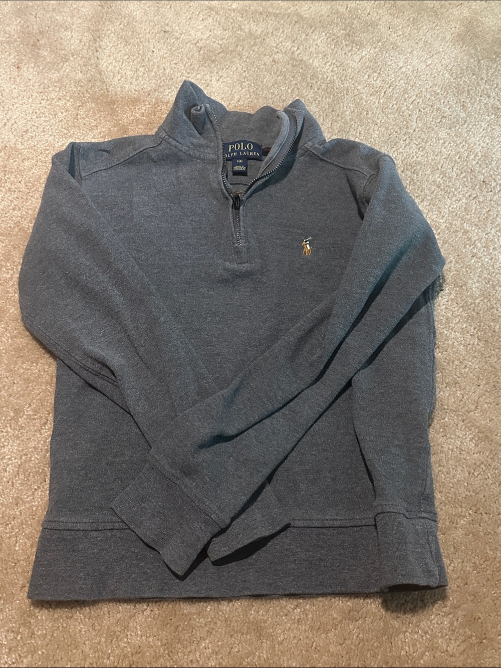Polo by Ralph Lauren Boys Gray Quarter-Zip Sweater with Gold Pony